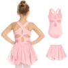 Zaclotre Girls Ballet Leotards Toddler Hollow Back Dance Dress Outfit with Removable Skirt Combo(Ballet Pink)
