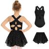Zaclotre Girls Ballet Leotards Toddler Hollow Back Dance Dress Outfit with Removable Skirt Combo(Black)