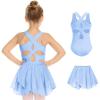 Zaclotre Girls Ballet Leotards Toddler Hollow Back Dance Dress Outfit with Removable Skirt Combo(Blue)