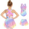 Zaclotre Girls Ballet Leotards Toddler Hollow Back Dance Dress Outfit with Removable Skirt Combo(Rainbow Leopard)