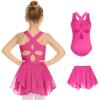 Zaclotre Girls Ballet Leotards Toddler Hollow Back Dance Dress Outfit with Removable Skirt Combo(Rose Red)