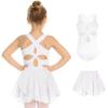 Zaclotre Girls Ballet Leotards Toddler Hollow Back Dance Dress Outfit with Removable Skirt Combo(White)
