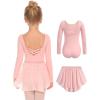 Zaclotre Girls Ballet Leotards Toddler Long Sleeve Crisscross Back Dance Dress Outfit with Removable Shiny Skirt Combo(Ballet Pink)