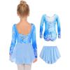 Zaclotre Girls Ballet Leotards Toddler Long Sleeve Crisscross Back Dance Dress Outfit with Removable Shiny Skirt Combo(Blue Snowflake)
