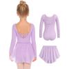 Zaclotre Girls Ballet Leotards Toddler Long Sleeve Crisscross Back Dance Dress Outfit with Removable Shiny Skirt Combo(Lilac)