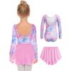 Zaclotre Girls Ballet Leotards Toddler Long Sleeve Crisscross Back Dance Dress Outfit with Removable Shiny Skirt Combo(Pink Blue Stars)