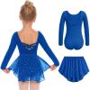 Zaclotre Girls Ballet Leotards Toddler Long Sleeve Crisscross Back Dance Dress Outfit with Removable Shiny Skirt Combo(Royal Blue)