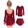 Zaclotre Girls Ballet Leotards Toddler Long Sleeve Crisscross Back Dance Dress Outfit with Removable Shiny Skirt Combo(Wine Red)