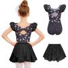 Zaclotre Girls Ballet Leotards Toddler Ruffle Sleeve Bow Back Dance Outfits Leotard with Removable Shinny Skirt Combo(Black Star)