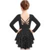 Zaclotre Girls Ballet Leotards with Shinny Skirts Long Sleeve Crisscross Back Dance Dress Outfits(Black)