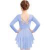 Zaclotre Girls Ballet Leotards with Shinny Skirts Long Sleeve Crisscross Back Dance Dress Outfits(Blue)