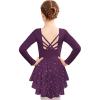 Zaclotre Girls Ballet Leotards with Shinny Skirts Long Sleeve Crisscross Back Dance Dress Outfits(Dark Purple)