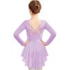 Zaclotre Girls Ballet Leotards with Shinny Skirts Long Sleeve Crisscross Back Dance Dress Outfits(Lilac)
