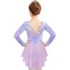 Zaclotre Girls Ballet Leotards with Shinny Skirts Long Sleeve Crisscross Back Dance Dress Outfits(Purple Leopard)