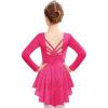 Zaclotre Girls Ballet Leotards with Shinny Skirts Long Sleeve Crisscross Back Dance Dress Outfits(Rose Red)
