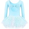 Zaclotre Girls Ballet Long Sleeve Skirted Leotards with Tutus Skirt Dance Dress Ballerina Outfits(Aqua Blue)