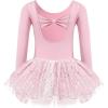 Zaclotre Girls Ballet Long Sleeve Skirted Leotards with Tutus Skirt Dance Dress Ballerina Outfits(Ballet Pink/Bow Back)