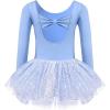 Zaclotre Girls Ballet Long Sleeve Skirted Leotards with Tutus Skirt Dance Dress Ballerina Outfits(Blue/Bow Back)