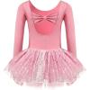 Zaclotre Girls Ballet Long Sleeve Skirted Leotards with Tutus Skirt Dance Dress Ballerina Outfits(Dark Pink/Bow Back)