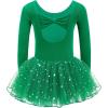 Zaclotre Girls Ballet Long Sleeve Skirted Leotards with Tutus Skirt Dance Dress Ballerina Outfits(Green)