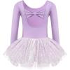 Zaclotre Girls Ballet Long Sleeve Skirted Leotards with Tutus Skirt Dance Dress Ballerina Outfits(Purple/Bow Back)