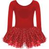 Zaclotre Girls Ballet Long Sleeve Skirted Leotards with Tutus Skirt Dance Dress Ballerina Outfits(Red)