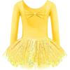 Zaclotre Girls Ballet Long Sleeve Skirted Leotards with Tutus Skirt Dance Dress Ballerina Outfits(Yellow/Bow Back)