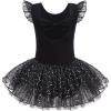 Zaclotre Girls Ballet Ruffle Short Sleeve Skirted Leotards with Tutus Skirt Dance Dress Ballerina Outfits(Z-black)