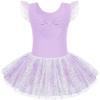 Zaclotre Girls Ballet Ruffle Short Sleeve Skirted Leotards with Tutus Skirt Dance Dress Ballerina Outfits(Z-lavender)