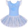 Zaclotre Girls Ballet Ruffle Short Sleeve Skirted Leotards with Tutus Skirt Dance Dress Ballerina Outfits(Z-light Blue)