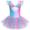 Zaclotre Girls Ballet Ruffle Short Sleeve Skirted Leotards with Tutus Skirt Dance Dress Ballerina Outfits(Z-rainbow Print)