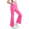 Zaclotre Girls Flare Leggings High Waisted V Crossover Casual Yoga Bell Bottoms with Pockets Pants for Kid(Hot Pink)