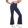 Zaclotre Girls Flare Leggings High Waisted V Crossover Casual Yoga Bell Bottoms with Pockets Pants for Kid(Navy Blue)