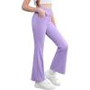 Zaclotre Girls Flare Leggings High Waisted V Crossover Casual Yoga Bell Bottoms with Pockets Pants for Kid(Purple)