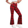 Zaclotre Girls Flare Leggings High Waisted V Crossover Casual Yoga Bell Bottoms with Pockets Pants for Kid(Red Plaid)