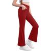 Zaclotre Girls Flare Leggings High Waisted V Crossover Casual Yoga Bell Bottoms with Pockets Pants for Kid(Wine Red)