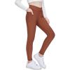 Zaclotre Girls Fleece Lined Leggings Kids Water Resistant Winter Warm Crossover Athletic Yoga Pants with Pockets(Brown)