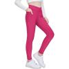 Zaclotre Girls Fleece Lined Leggings Kids Water Resistant Winter Warm Crossover Athletic Yoga Pants with Pockets(Hot Pink)
