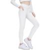 Zaclotre Girls Fleece Lined Leggings Kids Water Resistant Winter Warm Crossover Athletic Yoga Pants with Pockets(White)