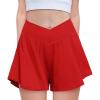 Zaclotre Girls Flowy Shorts with Spandex Liner V Crossover 2 in 1 Athletic Running Shorts with Pockets Kids Butterfly Skorts(Red)