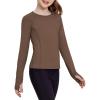 Zaclotre Girls Long Sleeve Shirts with Thumb Holes Quick Dry Workout Athletic Tops for Kids Sport Performance Clothes(Brown)