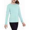 Zaclotre Girls Long Sleeve Shirts with Zipper Pockets Quick Dry Athletic Workout Tops for Kids Sport Performance Clothes(Aqua)