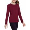 Zaclotre Girls Long Sleeve Shirts with Zipper Pockets Quick Dry Athletic Workout Tops for Kids Sport Performance Clothes(Deep Burgundy)