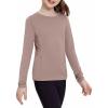 Zaclotre Girls Long Sleeve Shirts with Zipper Pockets Quick Dry Athletic Workout Tops for Kids Sport Performance Clothes(Khaki)