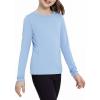 Zaclotre Girls Long Sleeve Shirts with Zipper Pockets Quick Dry Athletic Workout Tops for Kids Sport Performance Clothes(Light Blue)