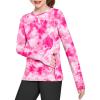Zaclotre Girls Long Sleeve Shirts with Zipper Pockets Quick Dry Athletic Workout Tops for Kids Sport Performance Clothes(Rose Tie Dye)