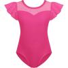 Zaclotre Girls Ruffle Sleeve Ballet Leotards Toddler Mesh Dance Leotard Sparkly Gymnastics Outfits(Hot Pink)
