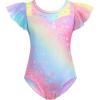 Zaclotre Girls Ruffle Sleeve Ballet Leotards Toddler Mesh Dance Leotard Sparkly Gymnastics Outfits(Rainbow Star)