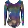 Zaclotre Girls Sparkling Stars Gymnastics Long Sleeve Leotards for Patriotic USA Kids(Black Gradient)