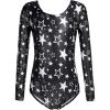 Zaclotre Girls Sparkling Stars Gymnastics Long Sleeve Leotards for Patriotic USA Kids(Black/Star Print)
